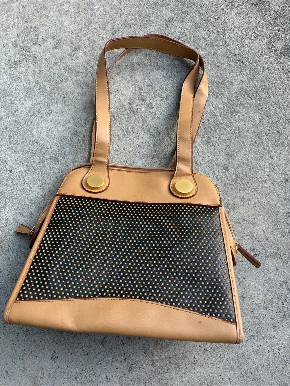 Tan and Black Perforated Tote Shoulder Bag unbranded nice